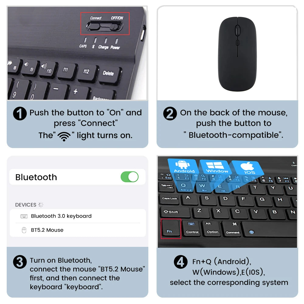 Teclado y ratón inalámbricos Bluetooth para IOS Android Windows Tablet para iPad Air Mini Pro teclado español coreano portugués ruso