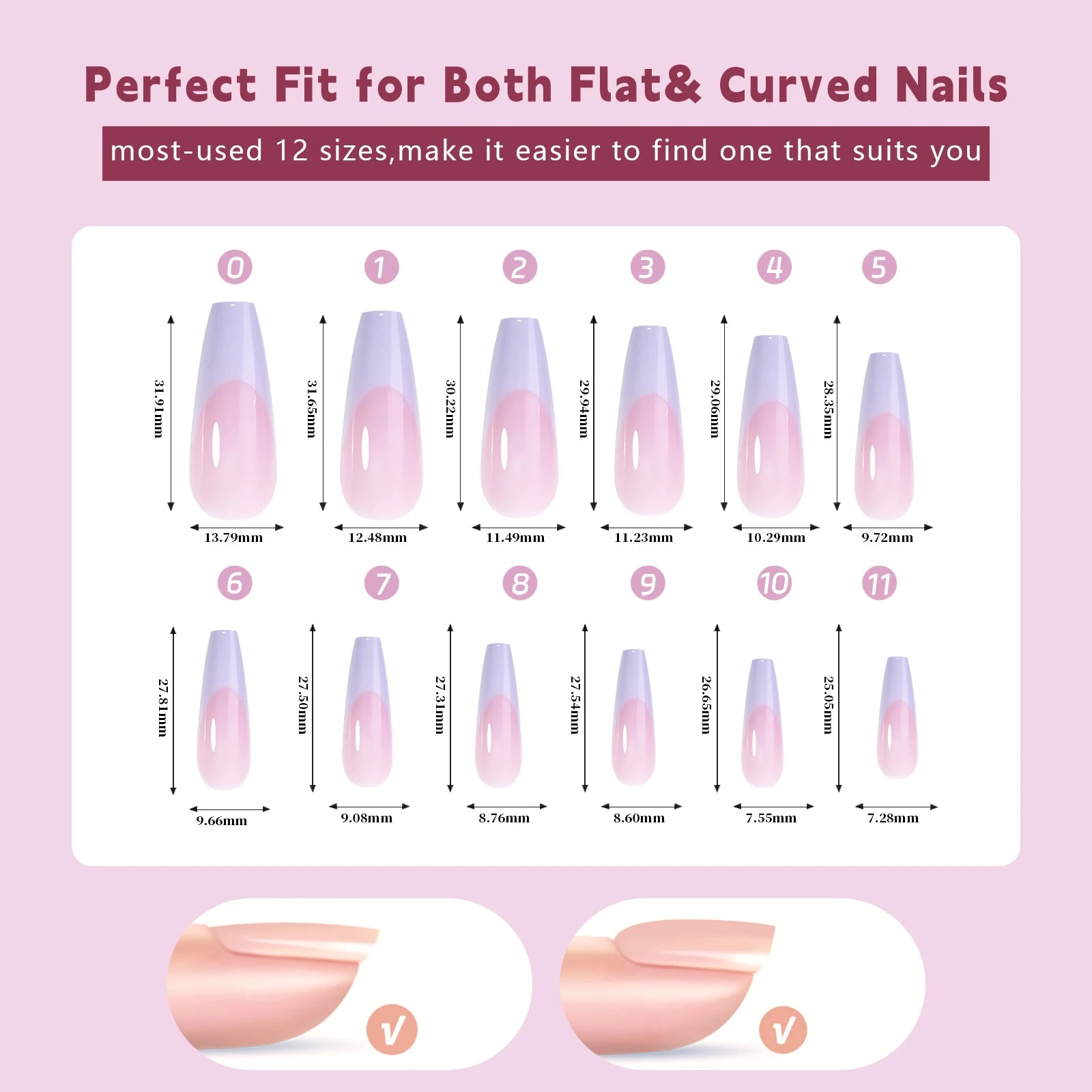 24 grid colorful French ballet false nails press on nails full cover acrylic reusable suitable for DIY kawaii false nail art set