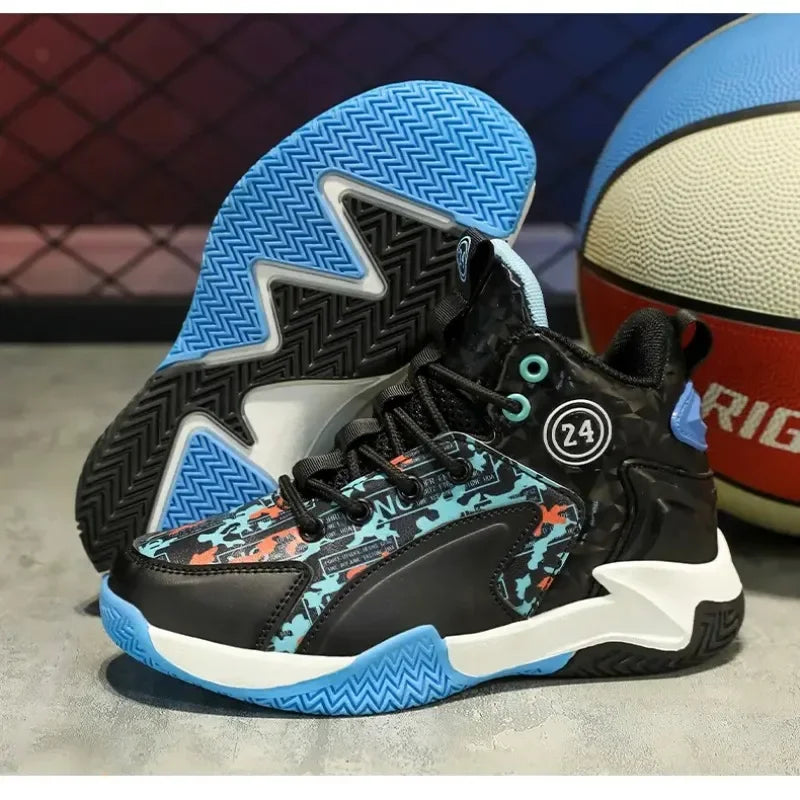 Kids Basketball Shoes Youth High Top Sneakers Boys Girls Lightweight Breathable,Ankle Support Non Slip Toddler Shock Absorption