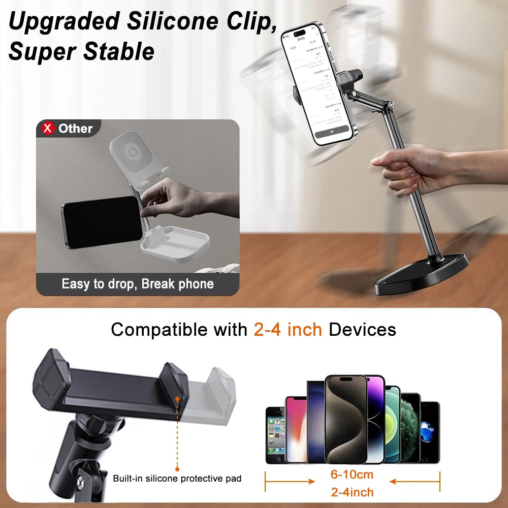 Phone Holder Height Adjustable Phone Holder for Live Broadcast, Portable Folding Multi-Angle Adjustable Stand for Cell Phone