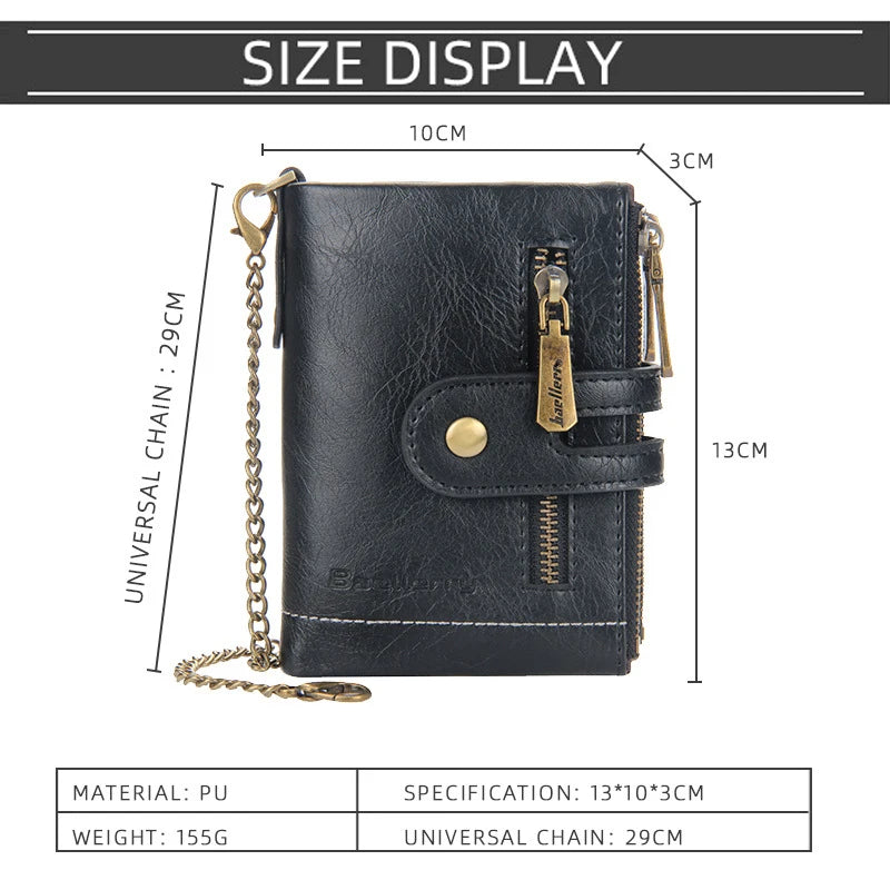 Men's Luxury PU Leather Wallet - Short Chain Design Card Holder, Classic Retro Purse (High Quality Brand)