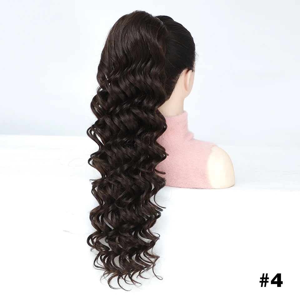 Extensions de queue de cheval bouclée à cordon de serrage de 28 pouces, postiche synthétique à clipser pour femmes noires, longues perruques ondulées pour filles afro