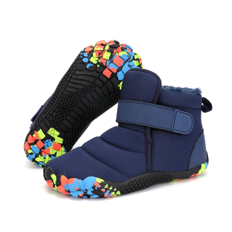 Kids Wide Toe Barefoot Snow Shoes Girls Ankle Winter Boots Warm Plush Boys Fur Shoes Children Minimalist Sneakers Boots