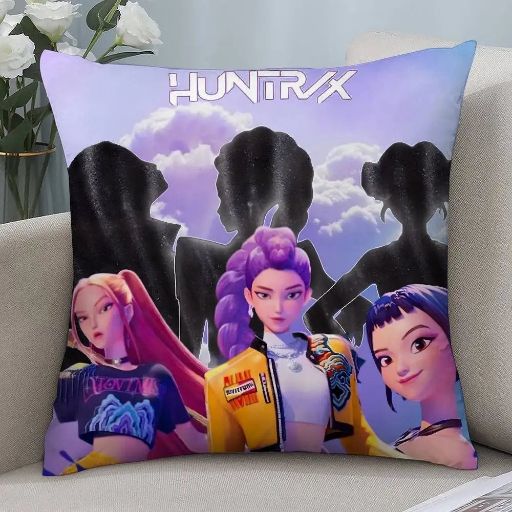 K-kpop D-Demon H-Hunters Pillow Case Short plush Double-sided Print Square Throw Pillow Covers Sofa Home Cushion Decor