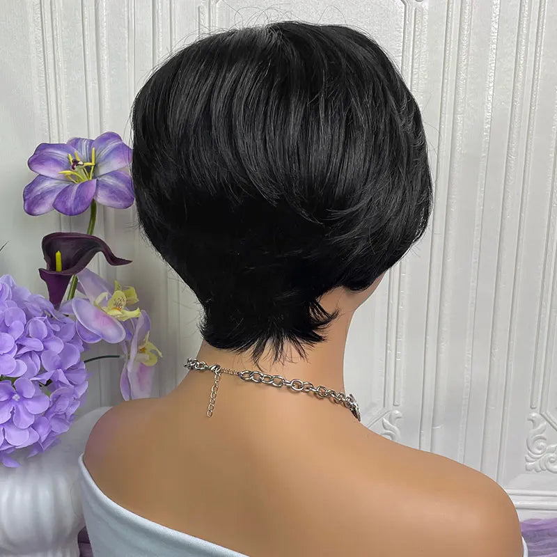 Short Straight Human Hair Wigs Highlight Color Brazilian Remy Hair Pixie Cut Wig Cheap Human Hair Machine Wig For Black Women