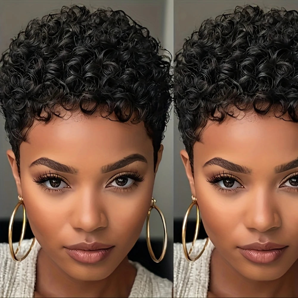 150% Density 4Inch Full Machine Made Wig Short Afro Curly Human Hair Wig Afro Short Wigs for Women Pixie Cut Wig Human Hair