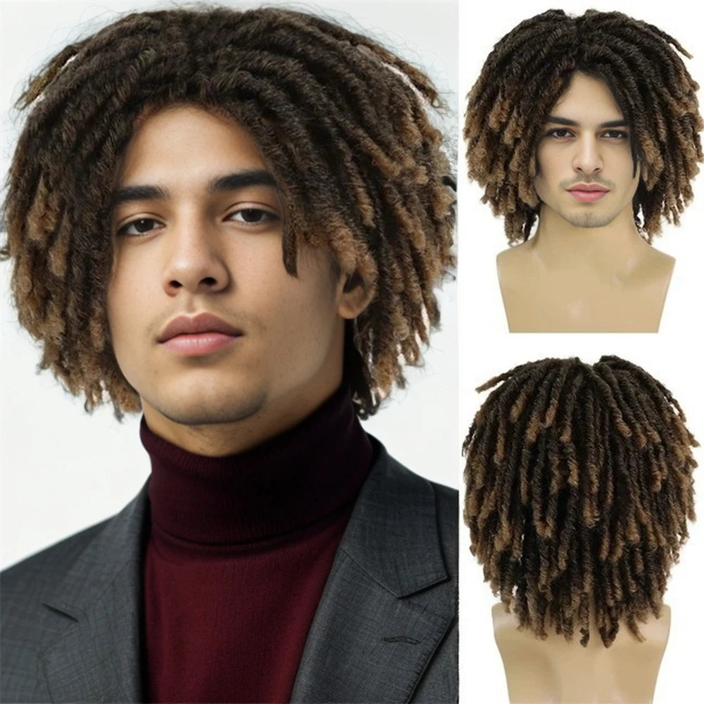 African Dirty Braid Wig, Synthetic Braid Wig, Men's Full Headset, Daily Clothing Popular Rock Ball Black Braided Wig