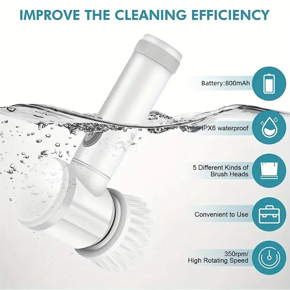 Electric 5 in 1 Powerful Cleaning Brush Spin Scrubber Brush Deep Cleaning with 5 Replaceable Heads For Bathroom Kitchen