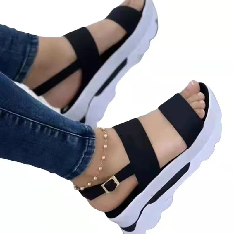 Sandalias de cuña para mujer, nuevas sandalias de verano para mujer, zapatos de plataforma baja, sandalias de tacón, zapatos de moda, calzado de mujer, zapatos de cuña