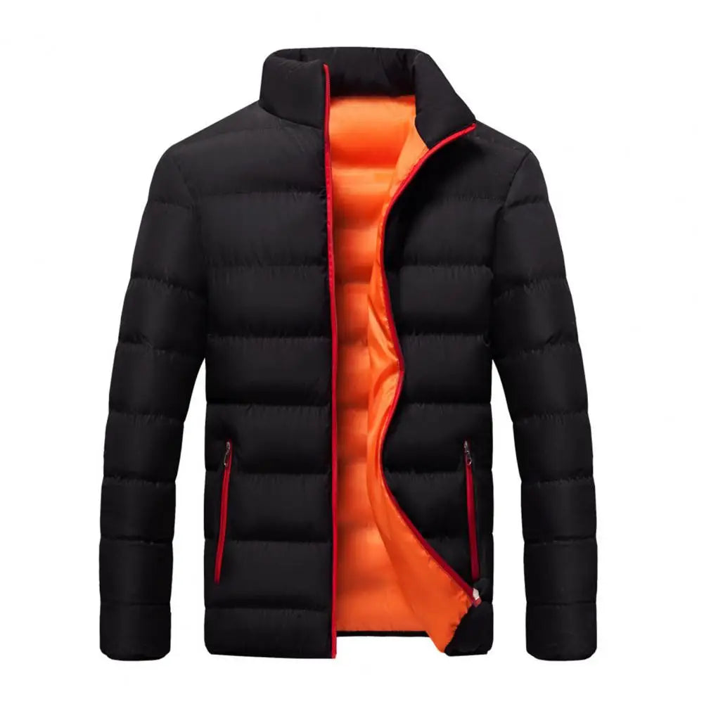Stand Collar Men Jacket Stylish Men's Cotton Jacket Warm Winter Coat with Stand Collar Zipper Pocket Casual Loose Fit for Autumn