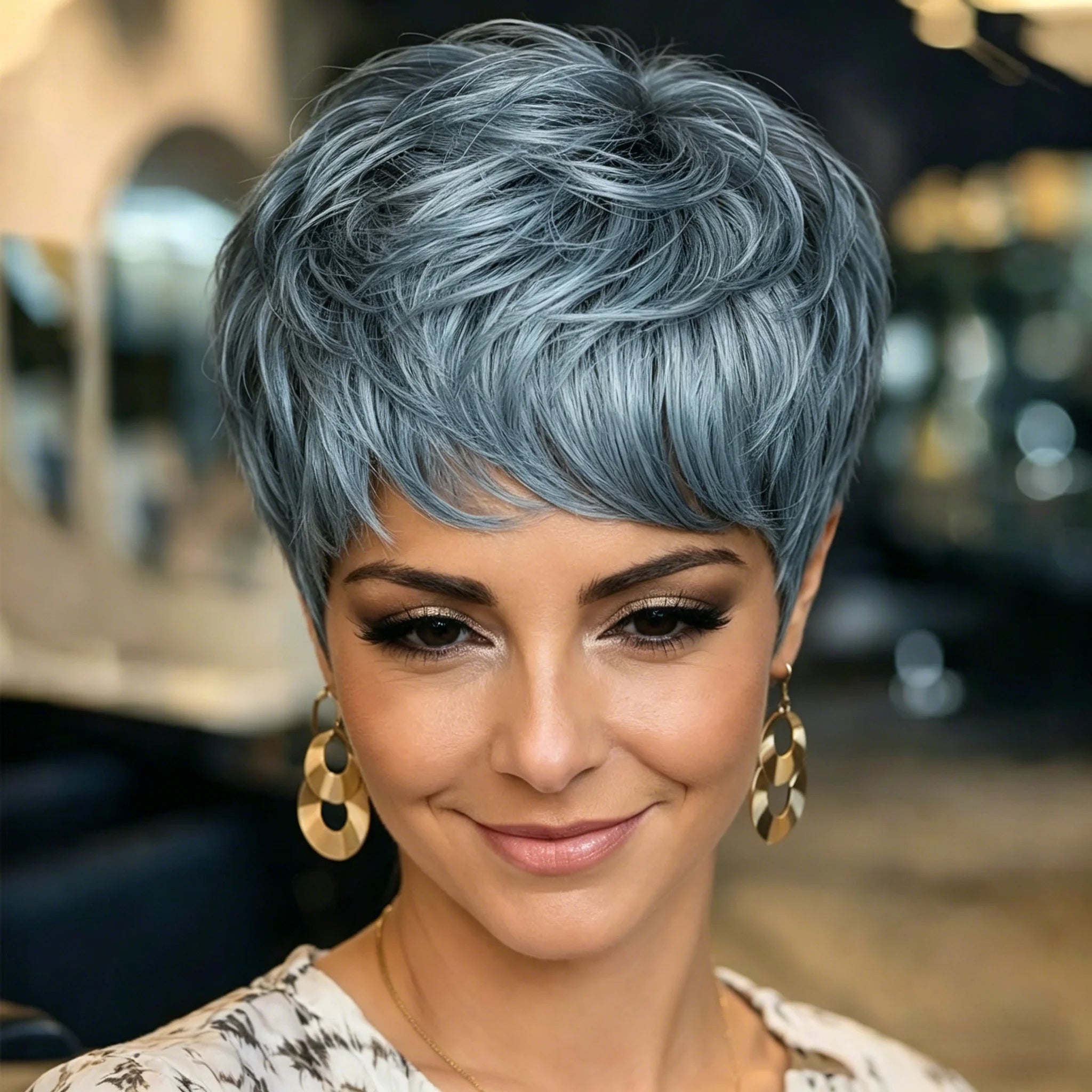 Peluca Pixie Cut Gris, Cabello Humano Brasileño, Pelucas Cortas Pixie Cut para Mujeres para Uso Diario, Peluca Hecha a Máquina Completa para Mujeres