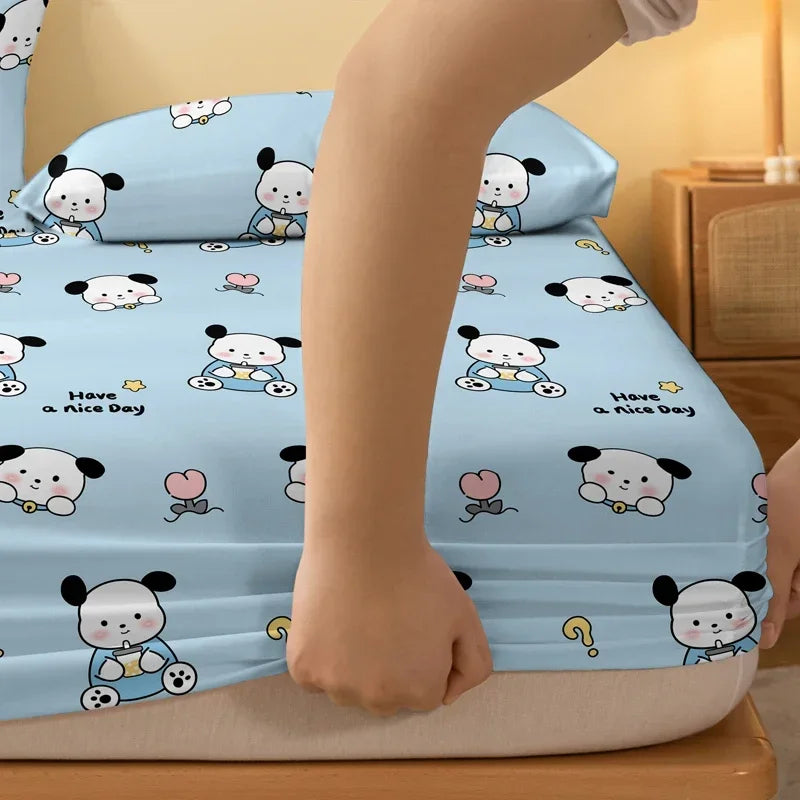 1 Cartoon Cute animal dog printed matte Fitted Sheet, bedroom printed bed cover, bedding (excluding pillowcases)