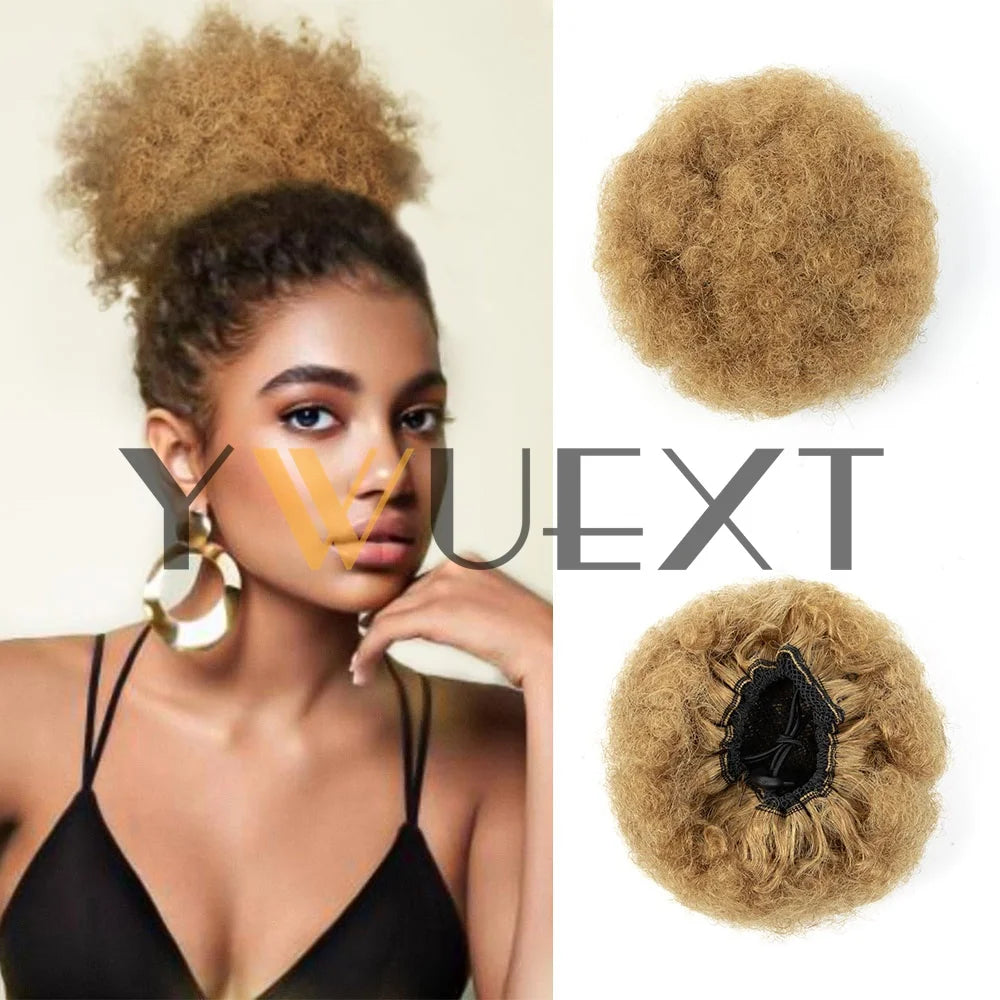 Afro Puff Ponytail 4-6 Inch Human Hair Puff Ponytail Hair Extensions Clip On Kinky Drawstring Curly Ponytail Bun Durable Natural Soft And Smooth Hairpiece Kinky Curly Bun Hair Clip In Drawstring Curly Ponytail Bun