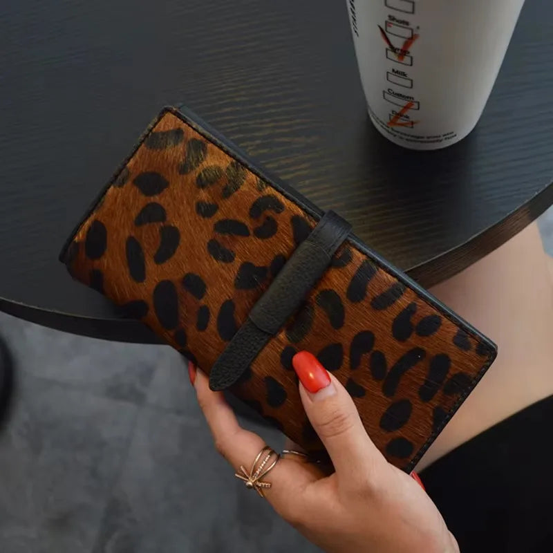 Luxury Designer Wallets For Women High Quality Genuine Leather Leopard Black Clutch Purse 2025 Trend Fashion Long Card Holder
