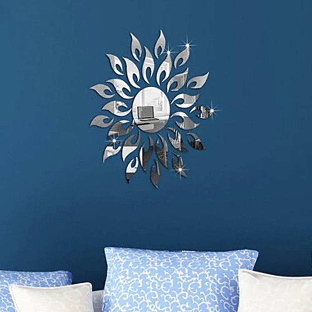 Wall Stickers for Room Decoration, Living Room and Home Decor, 1PC Reflective Sun Mirror PS Material