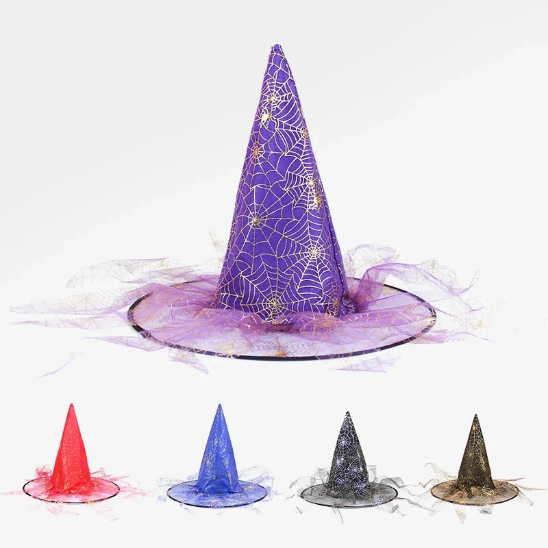 Halloween Cosplay New Pleated Witch Hat Party Witch High Hat Black Oxford Cloth Witch Costume Makeup Props In Multiple Colors