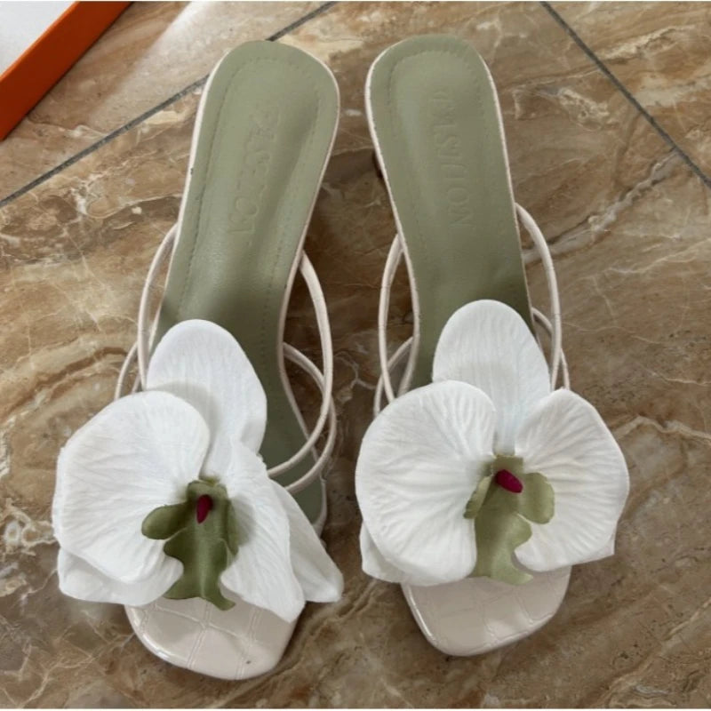 Fashion Slippers Woman New Floral Design High Heels Summer Luxury High-end Women Shoes Elegant Classic Retro High Heels Slippers