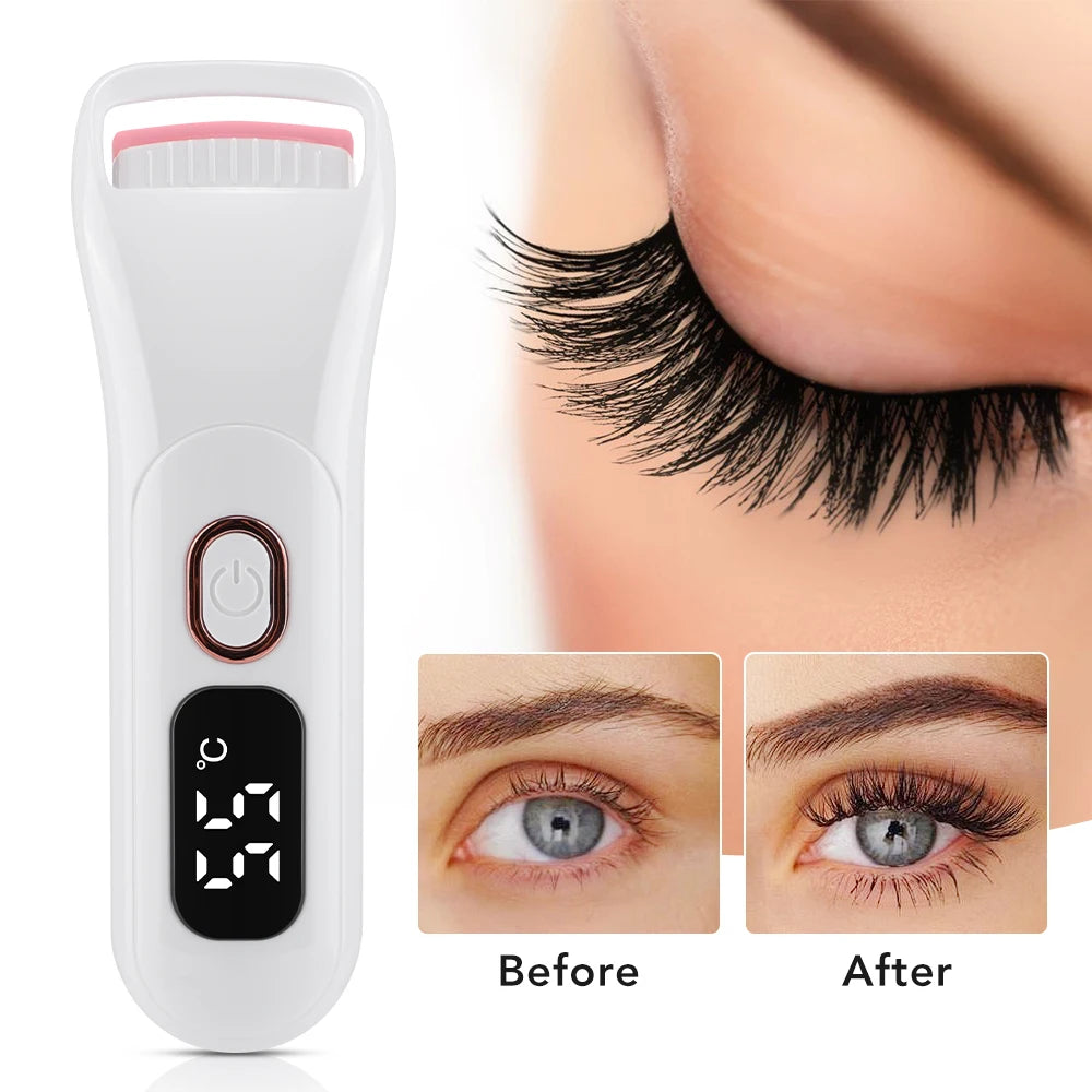 Electric Heated Eyelash Curler Rechargeable Digital Display 3 Heat Eyelash Curling Machine Long-Lasting Naturally Makeup Tool