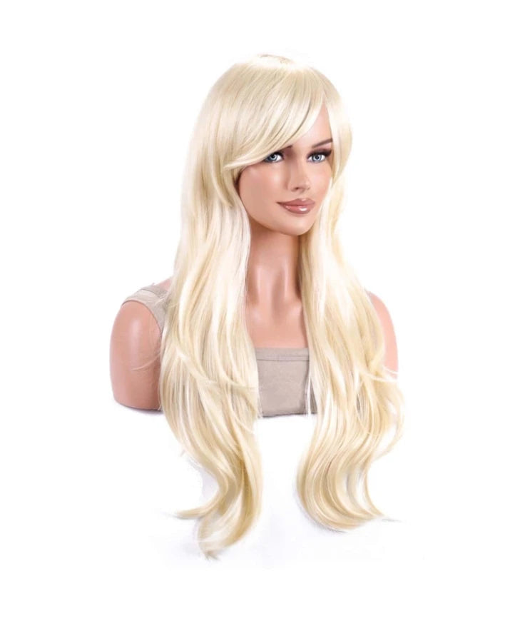 Pelucas largas y onduladas, cabello femenino de color claro combinado con pelucas doradas, se sintetizan para pelucas de rol de fiesta diarias.