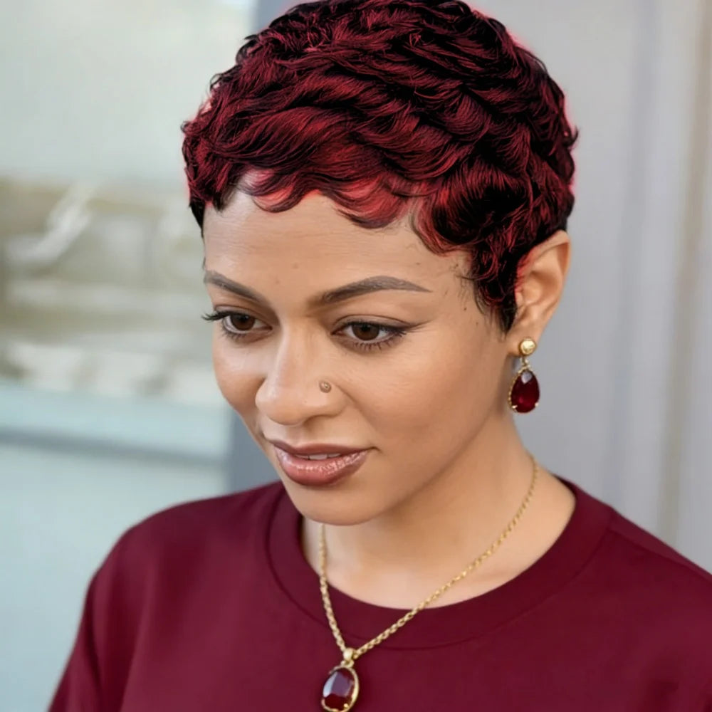 Pixie Cut Wig for Women Short Wavy  Human Hair 150% Density Full Machine Made Perfect for Daily Wear