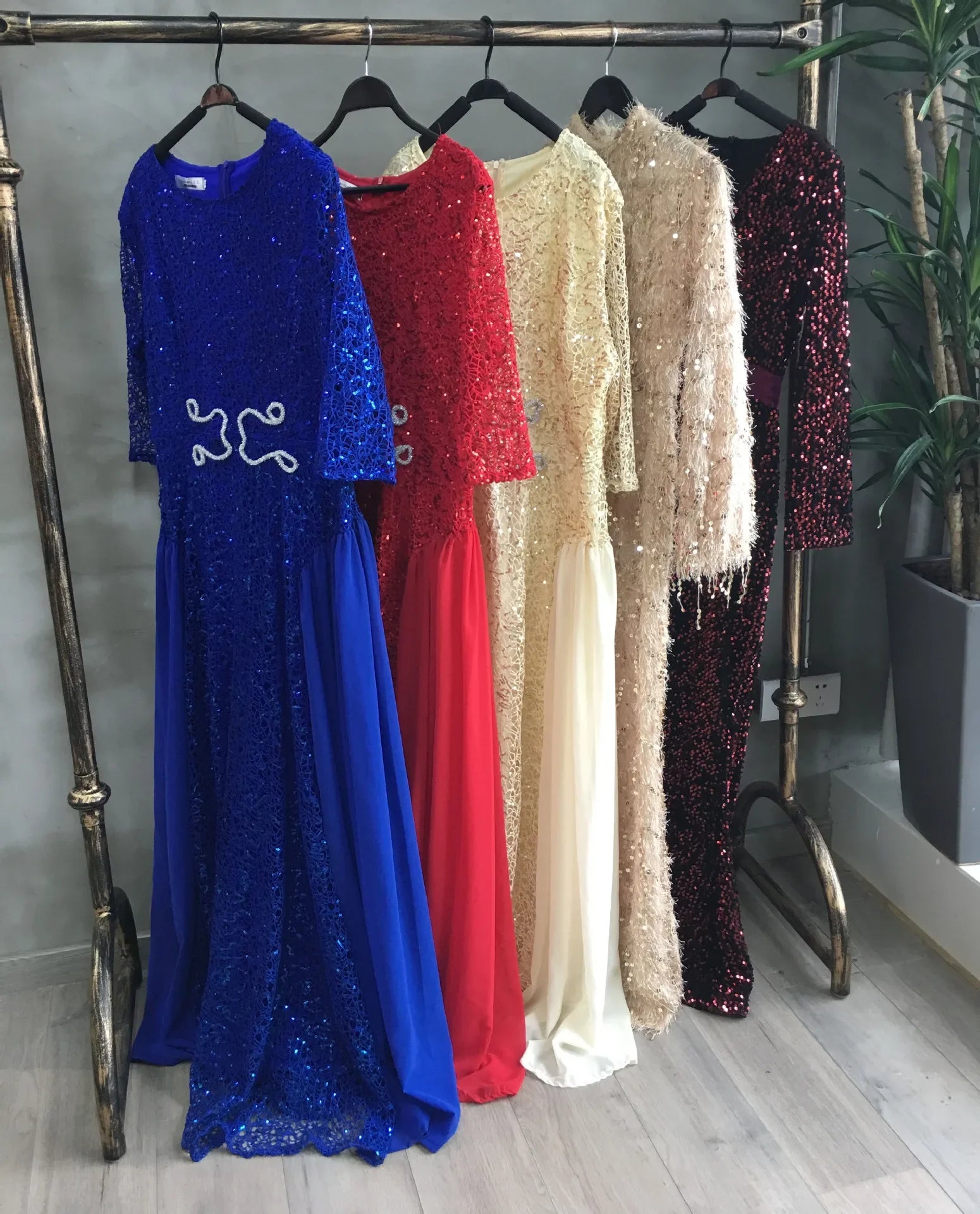 Women Africa Dresses Lace Party Dress O Neck Solid Long Sleeve Loose Kanga A Line Sequins Full Length Vestidos World Apparel