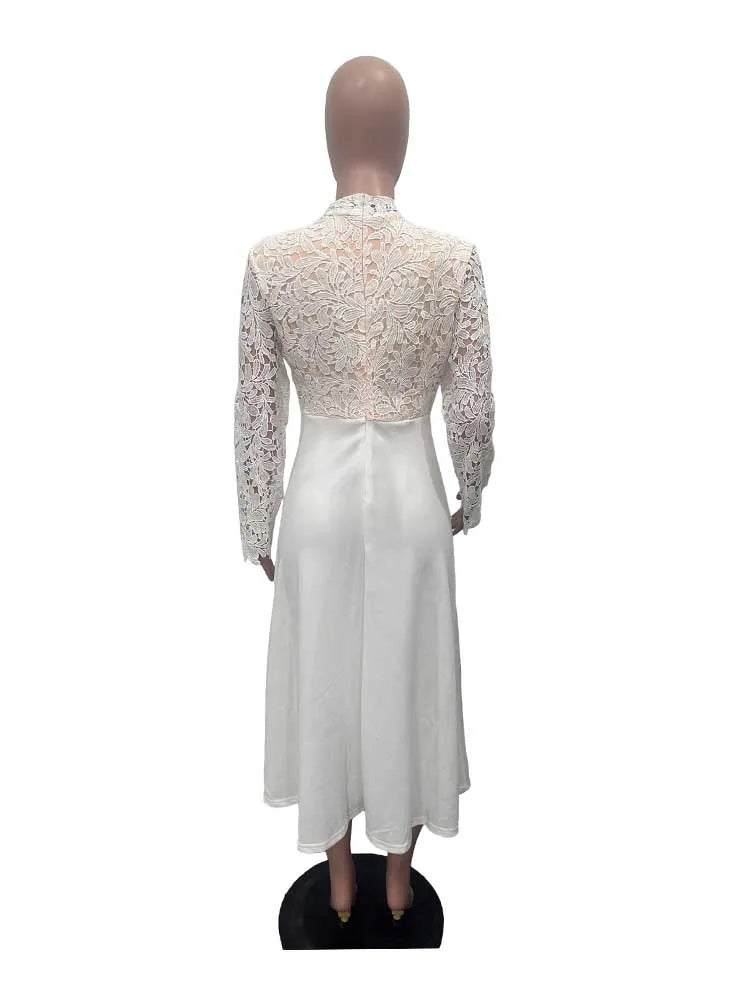 Vestidos elegantes de fiesta para mujer, moda de otoño, encaje, manga larga, vestido transparente, vestido de noche vintage para damas, venta al por mayor, Dropshipping