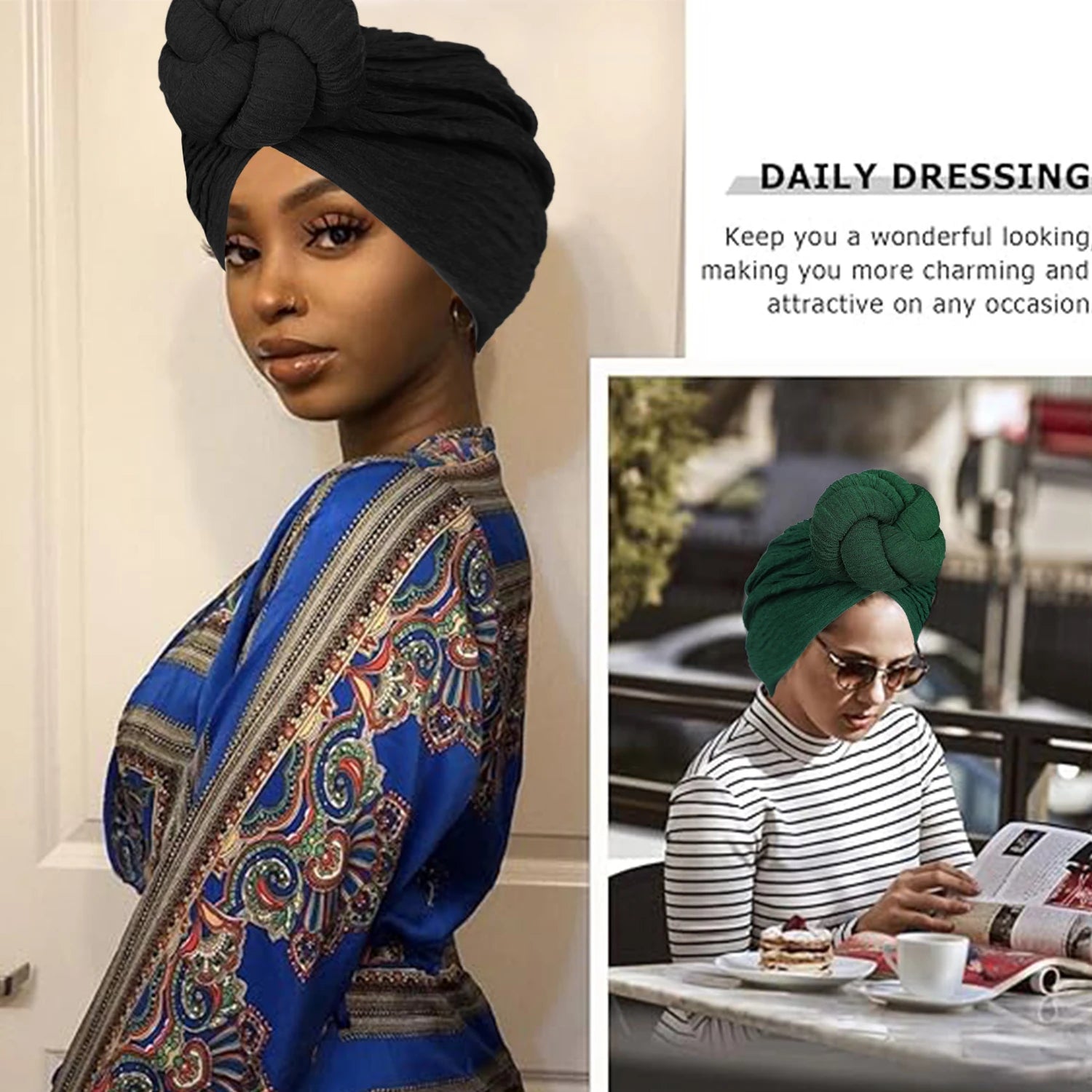 Women’s Fashion Turban – Bubble Cloth Headwrap with Large Flower Design