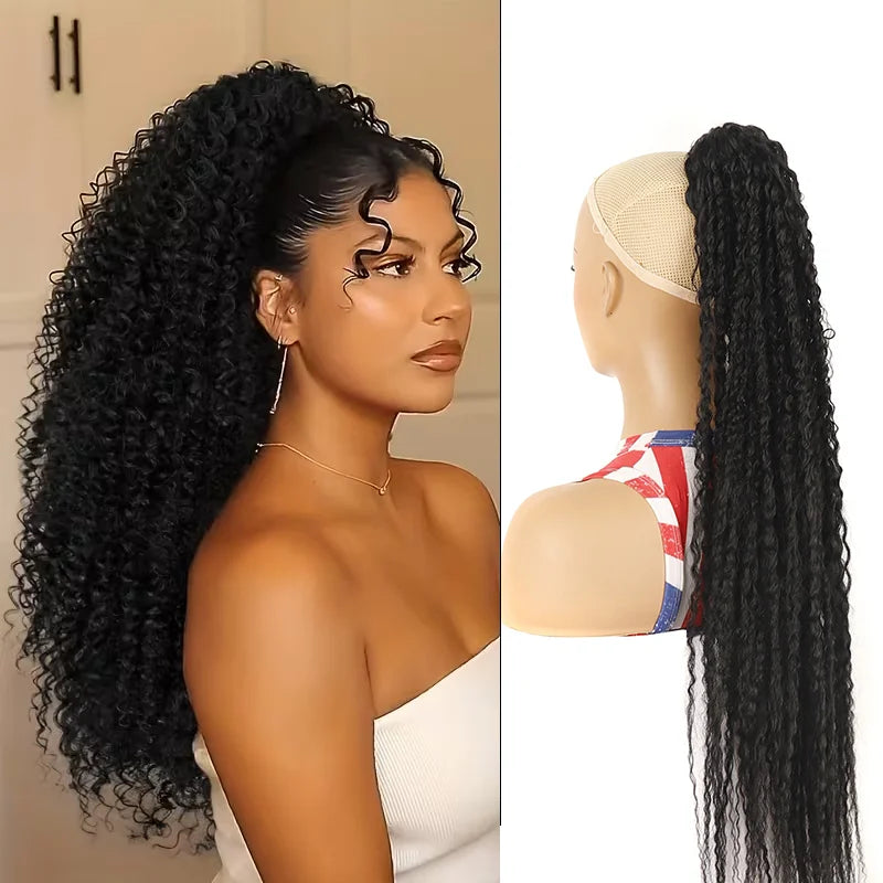 Long Afro Kinky Curly Drawstring Ponytail, Heat-resistant Synthetic Hair, Voluminous Style for Parties & Photoshoots
