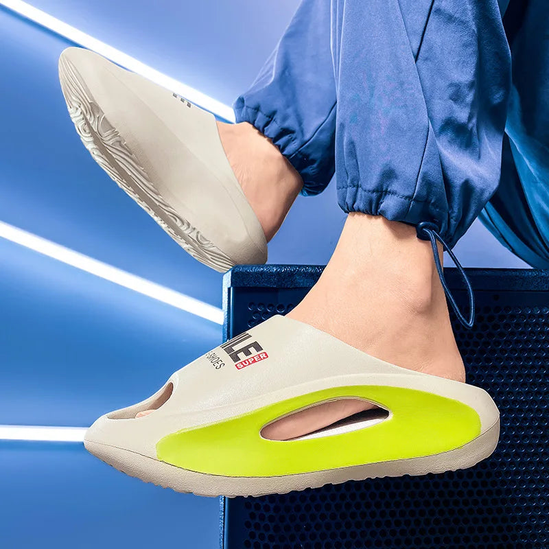Men Slippers New Slides with a Sense High Aesthetic Value External Wear Anti Slip Thick Bottom, Beach Cool Slippers for Men