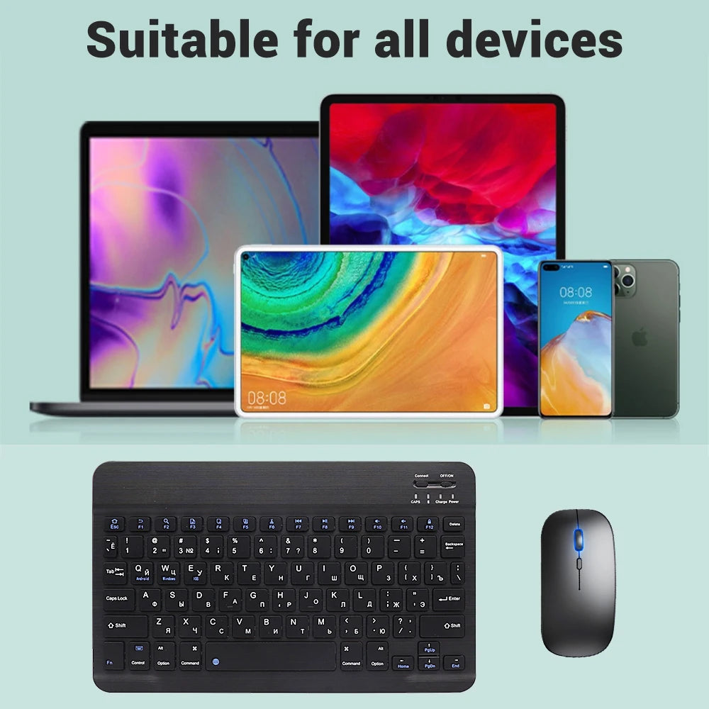Teclado y ratón inalámbricos Bluetooth para IOS Android Windows Tablet para iPad Air Mini Pro teclado español coreano portugués ruso