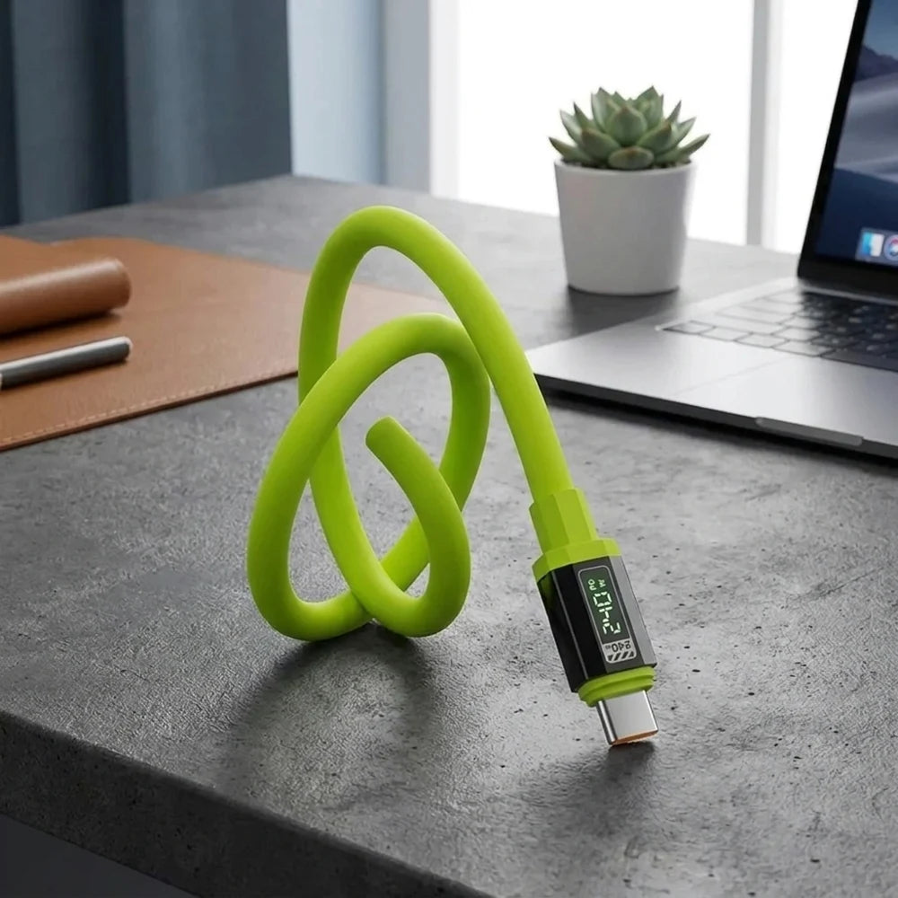 Câble de données en silicone liquide de Type-C à Type-C PD 240 W Câble de charge rapide intelligent Câble haute puissance avec affichage numérique HD