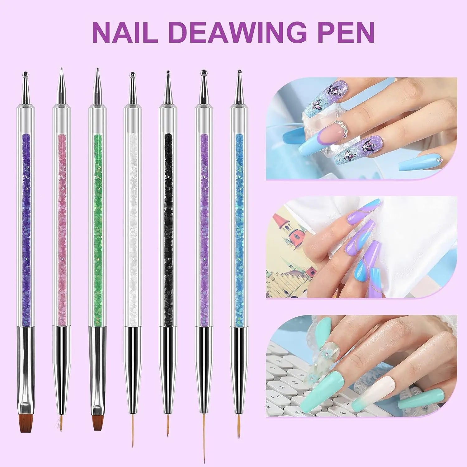 6/31Pcs Nail Art Brush Design Tip Painting Drawing Carving Dotting Pen FlatFan Liner Acrylic Gel UV Polish Manicure Tools