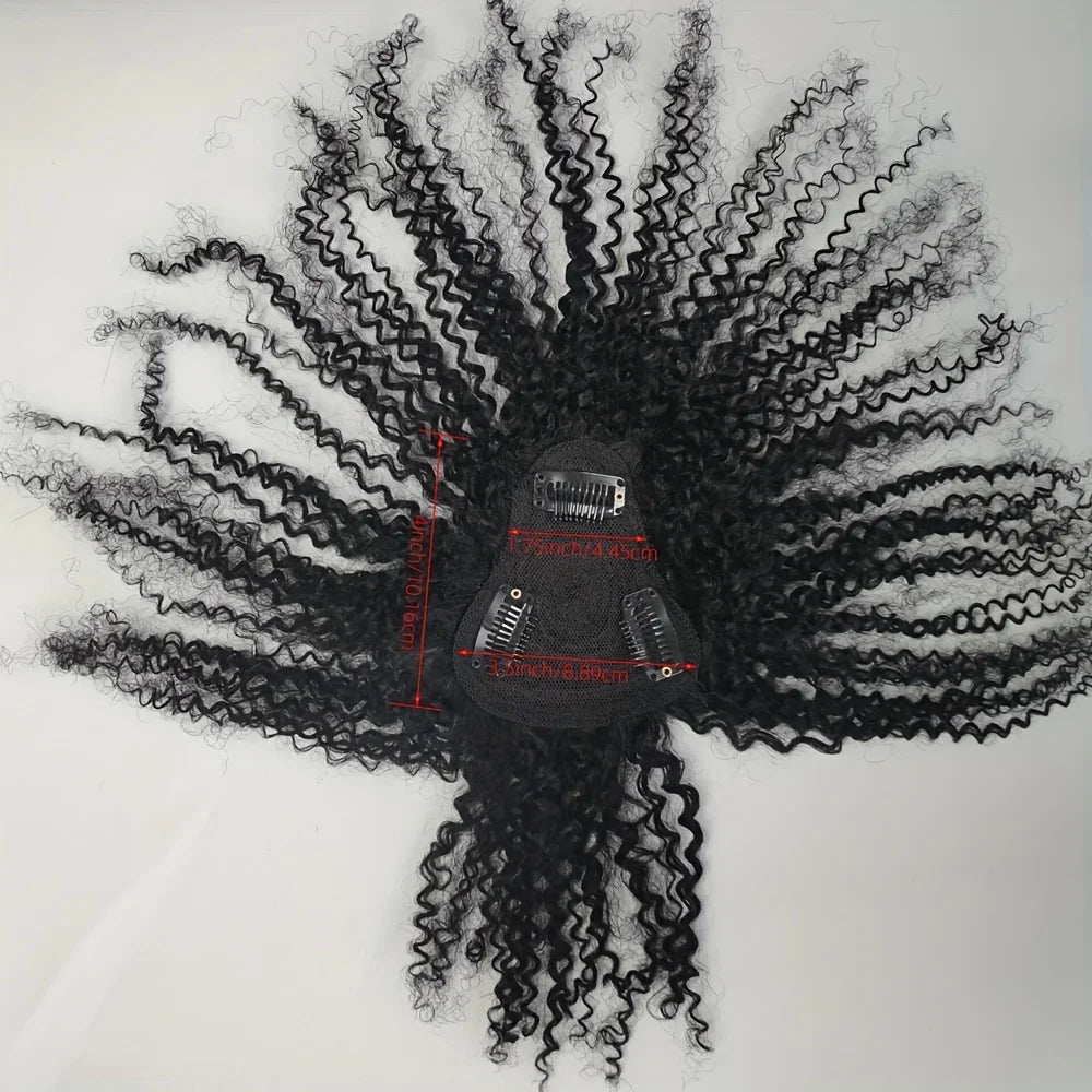 Pince à Cheveux avec Frange - Topper Pince à Cheveux avec Frange de Styles Éffilés, Extensions de Cheveux Bouclés Afro Crépus 100% Cheveux Humains #1B