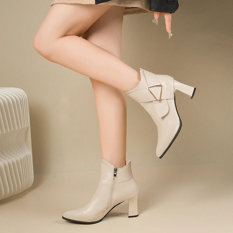 Women's High Heeled Bare Boots Fashionable Mid-heel Casual Chelsea Boots Winter New Women's Back Zipper Botines De Muje