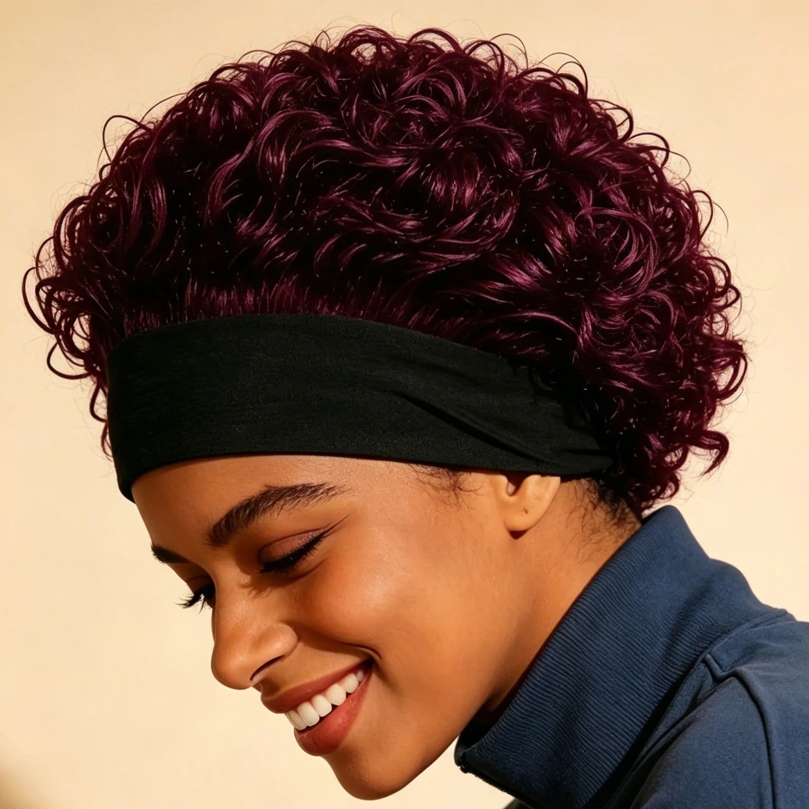 Curly Headband Human Hair Wig