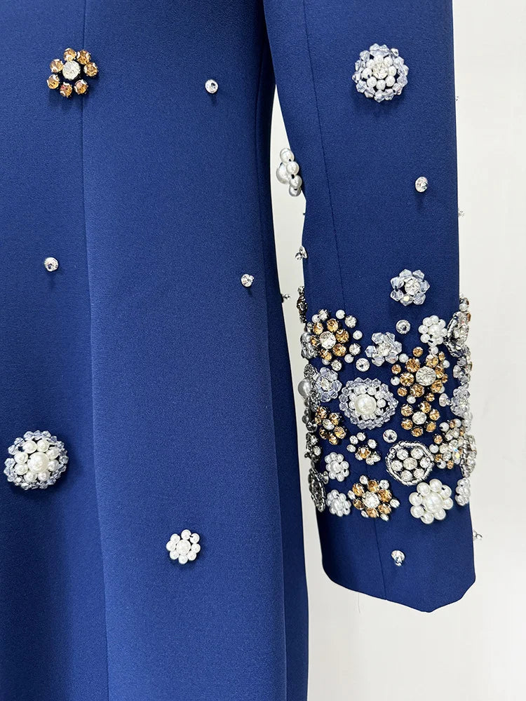HIGH STREET Newest Fashion  Designer Party Vestido Women's Formal Long Sleeve Luxurious Beaded Long Maxi Dress