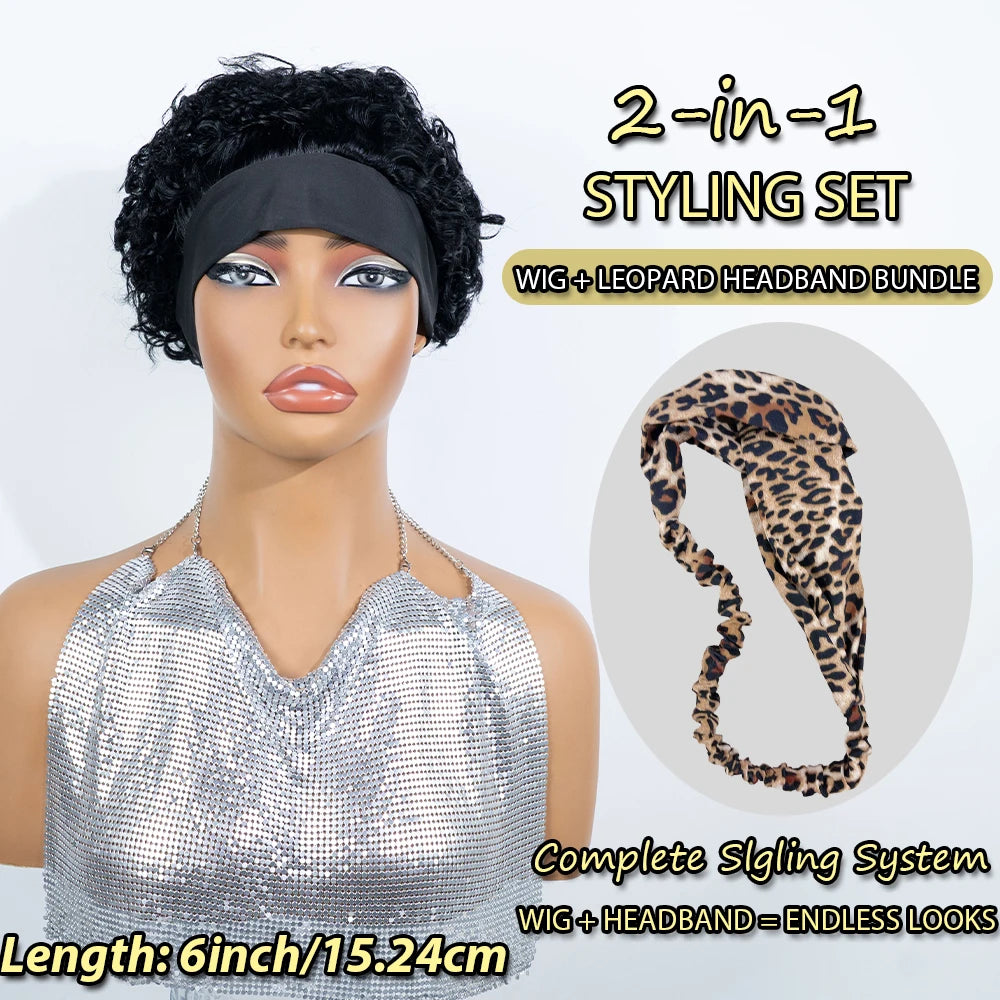 Leopard Headband Afro Curly Wig