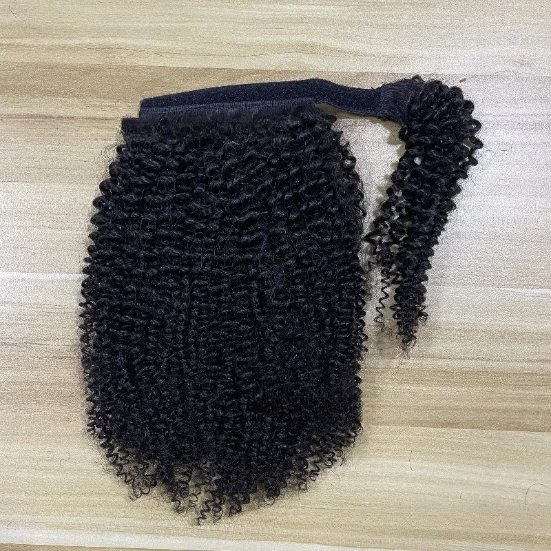 Queue de cheval à enrouler Afro Kinky Curly de 10 à 22 pouces 100 % Cheveux Humains Extension de Queue de Cheval pour Femmes Cheveux Mongols