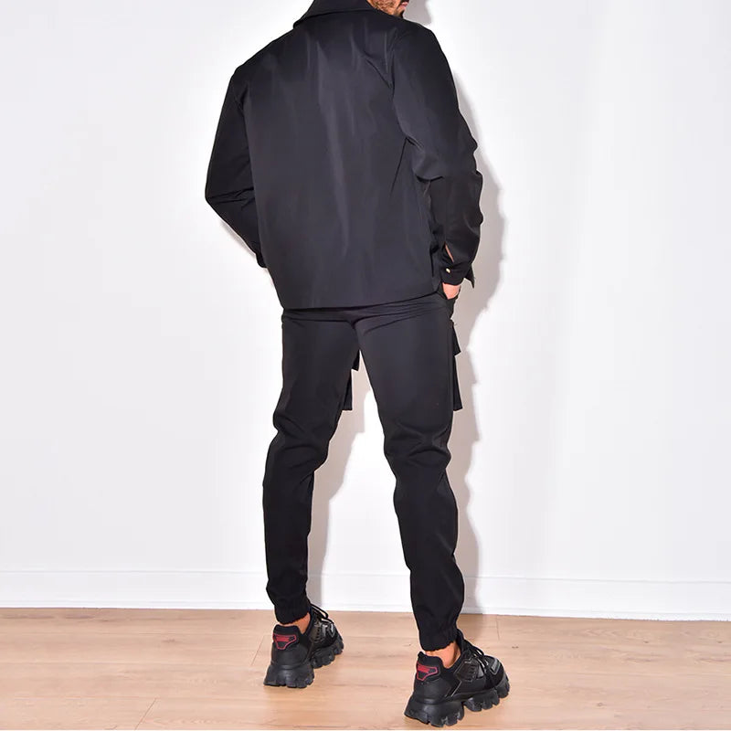 Fashion Men's Casual Sets Male Trend Streetwear Long Sleeve Jacket Coat+Leggings Pants Sport 2 Pieces New Men Clothing Suit