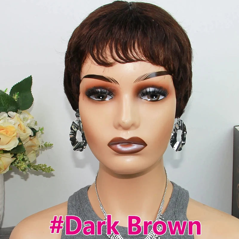 Pixie Cut Human Hair Wigs Short Wigs for Women Color 30 Layered Pixie Wig With Bangs Blonde Full Machine Made Wig On Sale