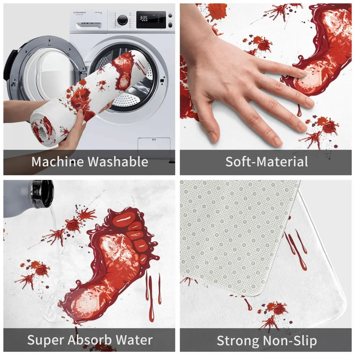 Bloody Footprints Bath Mat Anti-Slip Blood Toilet Pad Quick Dry for Shower Home Entrance Foot Mat Waterproof Bathroom Carpet