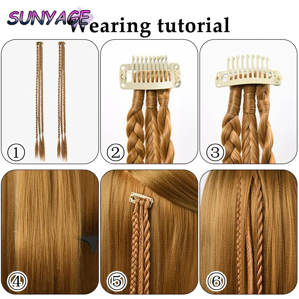 Synthetic Wig Braids With Clip Boxing Braid Dreadlocks Clip In Hair Extension Dirty Braids Boxer Braid Heat Resistat Hairpieces