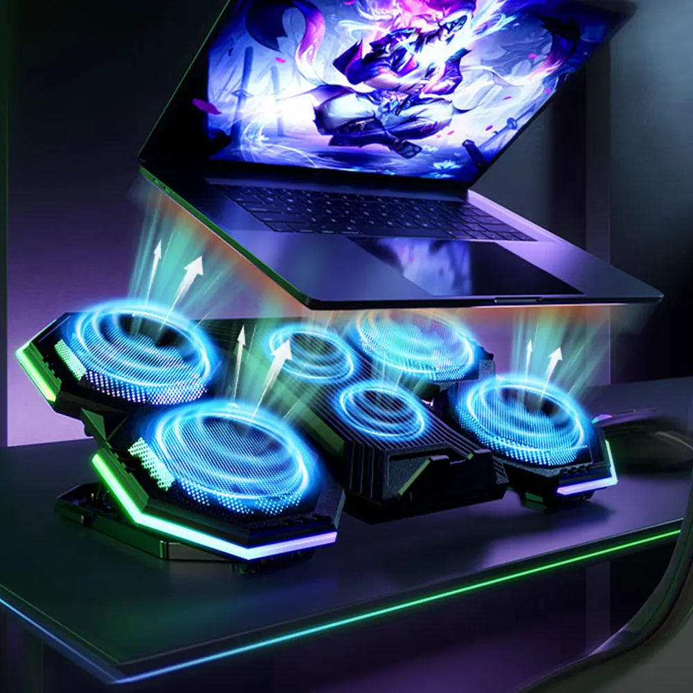Laptop Cooler Cooling Pad 2 USB Ports Gaming Laptop Fan with 6 Quiet Fans Air Cooler Notebook Stand Holder for 12-21 Inch Laptop