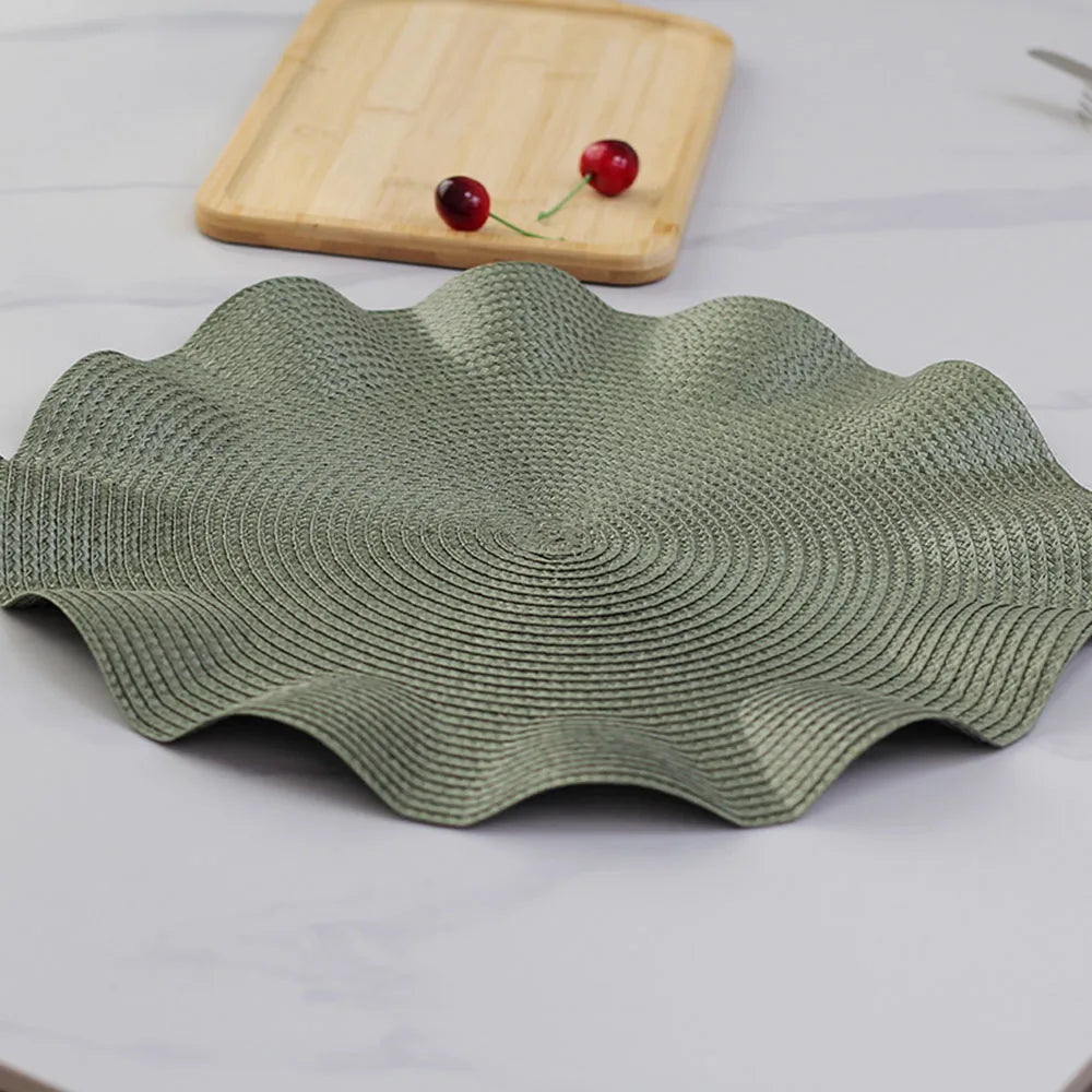 1 mantel individual redondo trenzado de 38 cm, lavable, resistente al calor y con bordes antiarrugas para decoración de mesa de cocina
