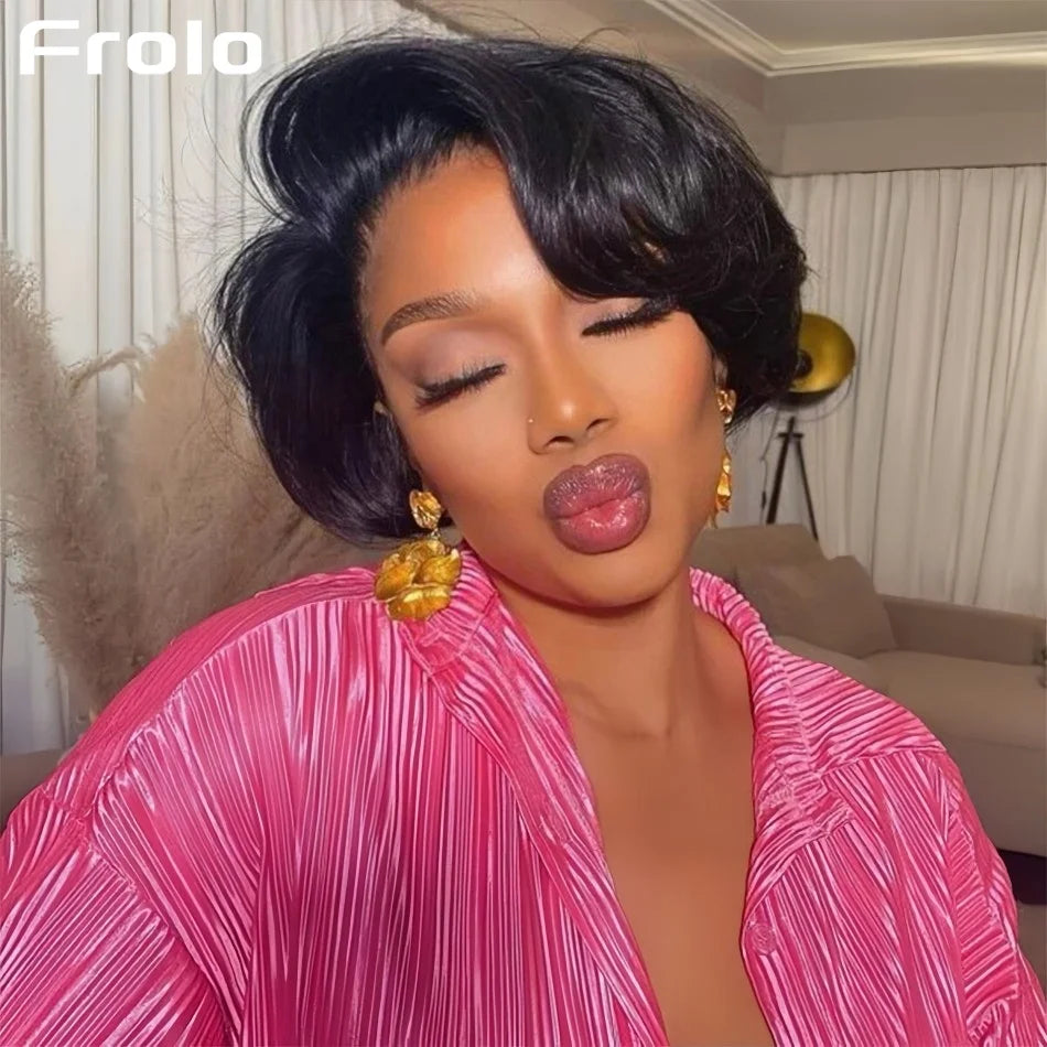 Pixie Cut Short Bob Wig 5X5 Hd Lace Closure Wig 5X5 Transparent Lace Front Wig Straight Human Hair Wigs For Women Brazilian Hair 250 Density Black