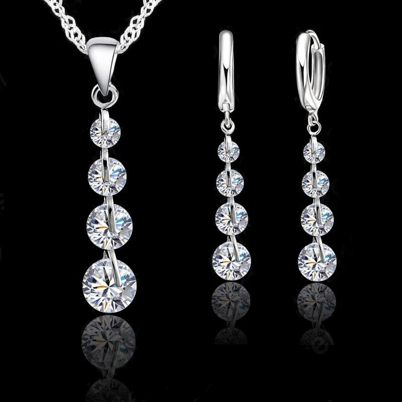 Fashion Bridal Jewelry Set For Women Lady Tassel Cubic Zircon 925 Sterling Silver Color Pendant Necklace Earrings Wedding Gift