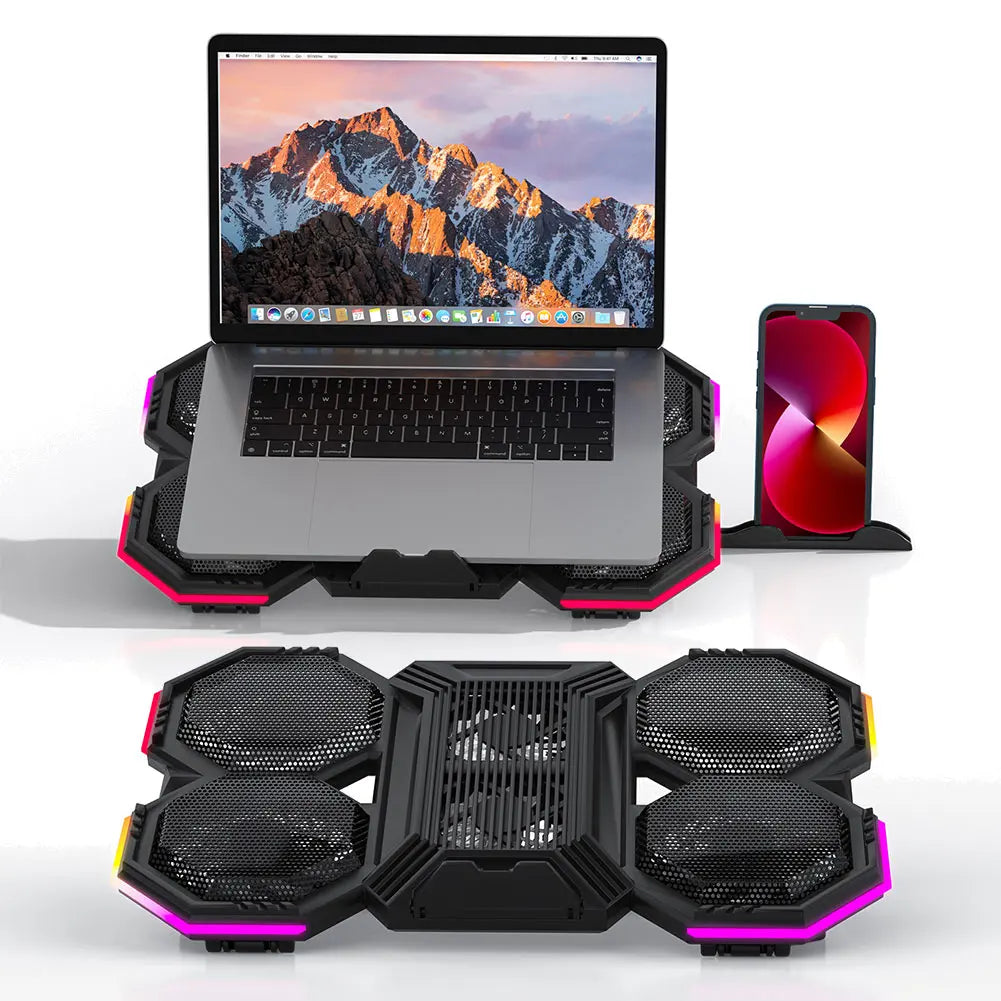 Laptop Cooler Cooling Pad 2 USB Ports Gaming Laptop Fan with 6 Quiet Fans Air Cooler Notebook Stand Holder for 12-21 Inch Laptop