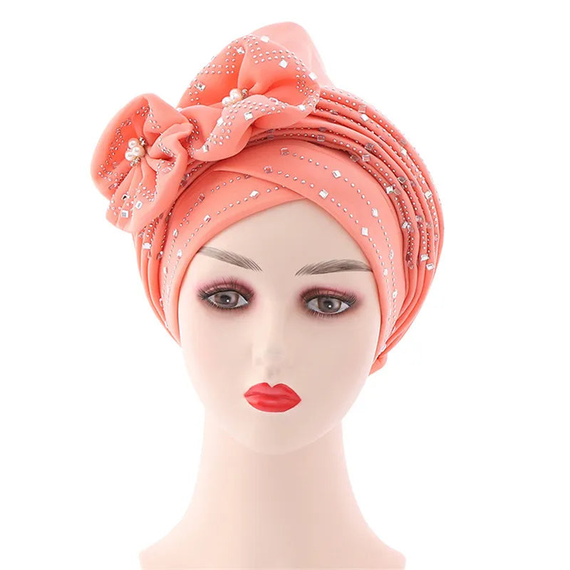 Luxury Diamonds African Autogele Already Made Headtie Female Head Wraps Lady Turnban Cap Wedding Party Headpiece