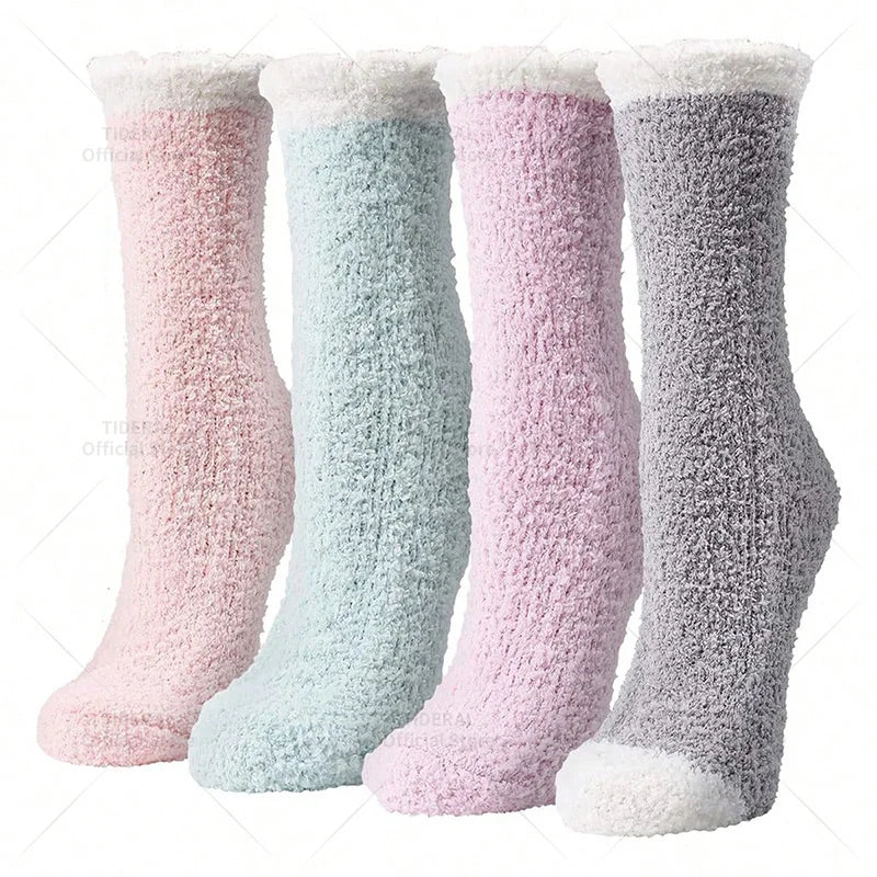 4 Pairs Women Cat Paw Fuzzy Socks Winter Warm Soft Fluffy Funny Socks Cute Animal Fashion Slipper Home Floor Sleeping Socks
