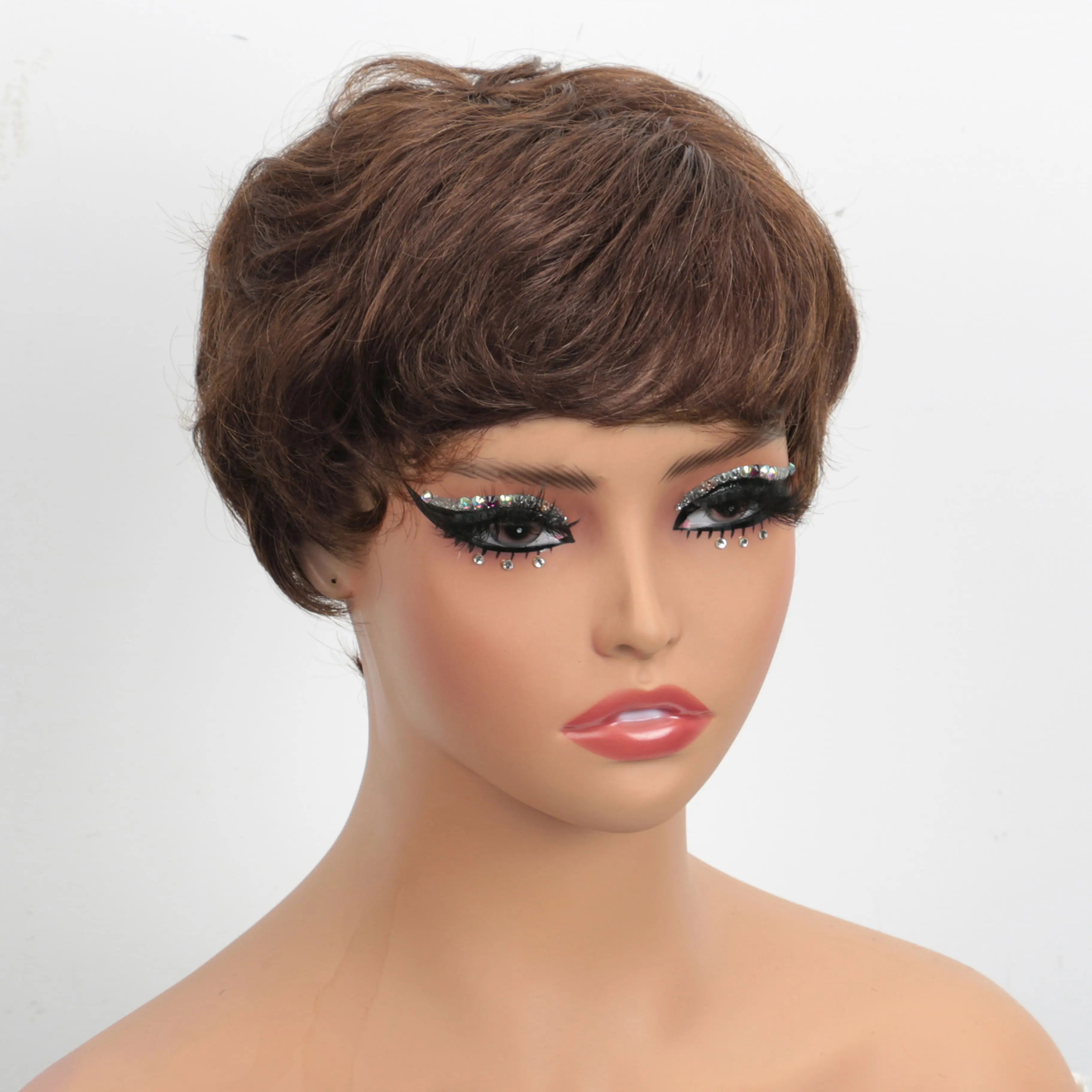 Peluca Pixie Cut Cabello Humano Peluca Corta Bob Pelucas Pixie Cut en Capas Cortas para Mujeres Negras Pelo Humano Remy Brasileño Sin Pegamento Sin Encaje